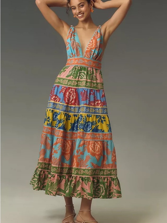 FARM Rio Dresses & Skirts - FARM Rio Vibrant Multi-Color Floral Tiered Midi Dress
